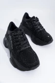 Siyah Taşlı Sneaker Kadın Spor Ayakkabı - Dofi - 4