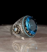 Mavi Topaz Taşlı Gümüş Erkek Yüzük thumbnail 1