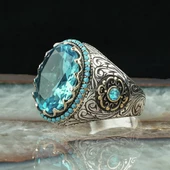 Mavi Topaz Taşlı Gümüş Erkek Yüzük thumbnail 3