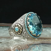 Mavi Topaz Taşlı Gümüş Erkek Yüzük thumbnail 5