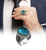 Mavi Topaz Taşlı Gümüş Erkek Yüzük thumbnail 2