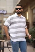ERKEK POLO YAKA ÇİZGİLİ OVERSIZE T-SHIRT - 8