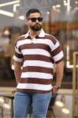ERKEK POLO YAKA ÇİZGİLİ OVERSIZE T-SHIRT - 1