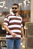 ERKEK POLO YAKA ÇİZGİLİ OVERSIZE T-SHIRT - 2