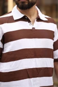 ERKEK POLO YAKA ÇİZGİLİ OVERSIZE T-SHIRT - 3