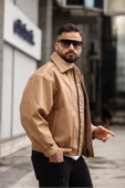 ERKEK BAHARLIK OVERSIZE YAKALI DERİ CEKET - 6