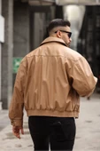 ERKEK BAHARLIK OVERSIZE YAKALI DERİ CEKET - 8