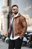 ERKEK DÜĞMELİ BAHARLIK DERİ CEKET - 2