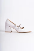 Culia Beyaz Rugan Mary Jane Çift Bant Küt Burun Topuklu Ayakkabı thumbnail 4