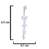 316L Çelik 4 Sıra Kalp Model Zirkon Taşlı Piercing  PRC-219 thumbnail 4