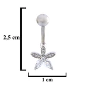 316L Çelik Çiçekli Beyaz Zirkon Taşlı Piercing  PRC-215 - 3