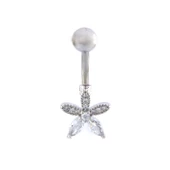 316L Çelik Çiçekli Beyaz Zirkon Taşlı Piercing  PRC-215 - 1