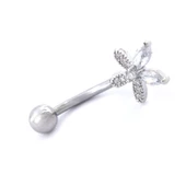 316L Çelik Çiçekli Beyaz Zirkon Taşlı Piercing  PRC-215 - 4