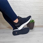 M.P 1669 Siyah İçten Gizli Topuk (7cm) Taşlı Bayan Spor Ayakkabı thumbnail 1