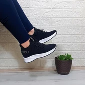 M.P 1669 Siyah İçten Gizli Topuk (7cm) Taşlı Bayan Spor Ayakkabı thumbnail 5