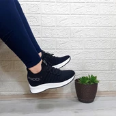 M.P 1669 Siyah İçten Gizli Topuk (7cm) Taşlı Bayan Spor Ayakkabı thumbnail 4