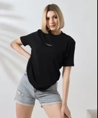 Unisex Bisiklet Yaka Baskılı Slim Fit T-Shirt - Siyah - 3