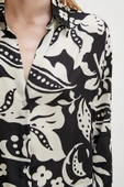 Çiçek Desenli Saten Gömlek Siyah thumbnail 3