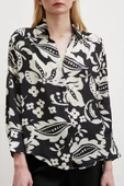 Çiçek Desenli Saten Gömlek Siyah thumbnail 2