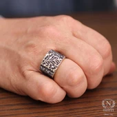 Dikdörtgen El Kalemli 925 Ayar Gümüş Erkek Yüzük thumbnail 1