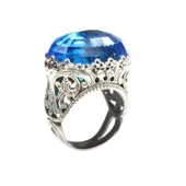 925 Ayar Gümüş Mavi Sentetik Safir Taşlı Yüzük thumbnail 5