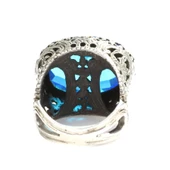 925 Ayar Gümüş Mavi Sentetik Safir Taşlı Yüzük thumbnail 4