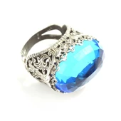 925 Ayar Gümüş Mavi Sentetik Safir Taşlı Yüzük thumbnail 3