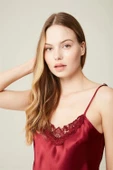 Saten Gecelik Celine Dantel Detaylı Bordo - 2