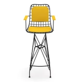 Knsz kafes tel bar sandalyesi 1 li zengin syhsrı kolçaklı sırt minderli 75 cm oturma yüksekliği ofis cafe bahçe mutfak thumbnail 3