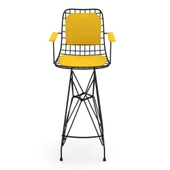 Knsz kafes tel bar sandalyesi 1 li zengin syhsrı kolçaklı sırt minderli 75 cm oturma yüksekliği ofis cafe bahçe mutfak thumbnail 1