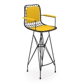 Knsz kafes tel bar sandalyesi 1 li zengin syhsrı kolçaklı sırt minderli 75 cm oturma yüksekliği ofis cafe bahçe mutfak thumbnail 2