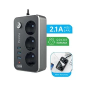 Piranha Akım Korumalı 3 USB'li Uzatma Kablosu - 1