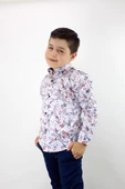 Erkek Çocuk Katlanır Kollu Çiçekli Slim Fit Gömlek - 1