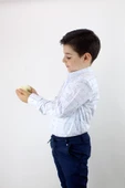 Erkek Çocuk Katlanır Kollu Kareli Slim Fit Gömlek - 4
