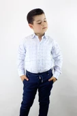 Erkek Çocuk Katlanır Kollu Kareli Slim Fit Gömlek - 2