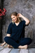 Nisanca Kısa Kollu %100 Pamuk Büyük Beden Düğmeli Anne Pijama Takımı- Anne Özel Serisi - 3