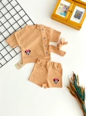 Naffa Baby Petek Kumaş Minnie Kabartma Desen Saç Bantlı Yazlık Takım Somon - 1