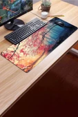 SonicTouch Gün Işığı Kiraz Ağacı Ormanı Temalı Kaymaz Gaming Oyuncu Masaüstü Dikişsiz Klavye Mouse Pad 32x70Cm - 3