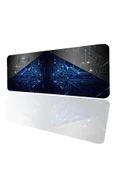 SonicTouch Mavi Devre Desenli Kaymaz Gaming Oyuncu Masaüstü Dikişsiz Klavye Mouse Pad 32x70Cm - 1