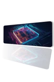 SonicTouch Neon Işıklı Çip Devre Kaymaz Gaming Oyuncu Masaüstü Dikişsiz Mavi Pembe Klavye Mouse Pad 32x70Cm - 1