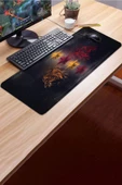 SonicTouch Aslan Yıldız Temalı Kaydırmaz Gaming Oyuncu Masaüstü Dikişsiz Sarı Kırmızı Klavye Pad 32X70Cm - 3