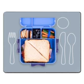 MAtGo School Çatal Kaşık Desenli Gri Sıvı Geçirmez Beslenme Matı Kaymaz Yıkanabilir Okul Yemek Pad 35x45cm - 1