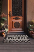 Valerine Life Dama ve Yaprak Desenli Siyah Beyaz Welcome Kapı Önü Paspası 45x70cm thumbnail 3