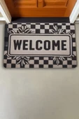 Valerine Life Dama ve Yaprak Desenli Siyah Beyaz Welcome Kapı Önü Paspası 45x70cm thumbnail 4