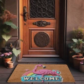 Valerine Life Gökkuşağı ve Flamingo Welcome Kapı Önü Paspası 45x70cm thumbnail 3