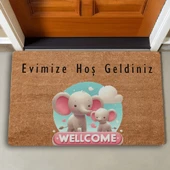 Valerine Life Sevimli Pembe Yavru Filler Evimize Hoş Geldiniz Kapı Önü Paspası 45x70cm - 2
