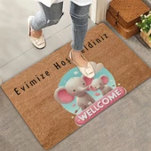 Valerine Life Sevimli Pembe Yavru Filler Evimize Hoş Geldiniz Kapı Önü Paspası 45x70cm - 1