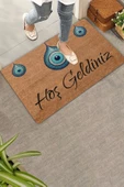 Valerine Life Bize Nazar Değmesin Üçlü Nazar Boncuğu Hoş Geldiniz Kapı Önü Paspası 45x70cm - 1