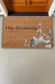 Valerine Life Zarif Gri Beyaz Yapraklar Hoş Geldiniz Kapı Önü Paspası 45x70cm thumbnail 2