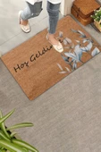 Valerine Life Zarif Gri Beyaz Yapraklar Hoş Geldiniz Kapı Önü Paspası 45x70cm thumbnail 1